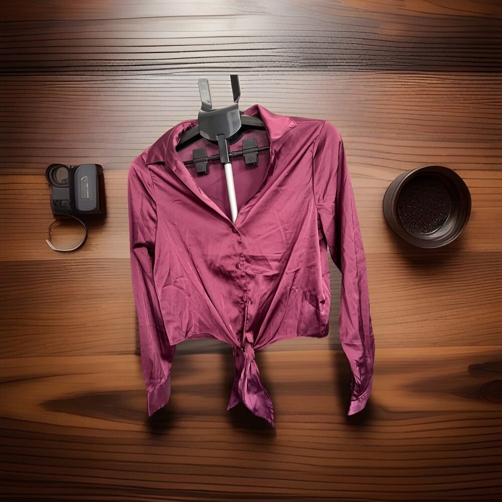 GUESS Burgundy Blouse with Tie At The Bottom Size Medium NWOT
